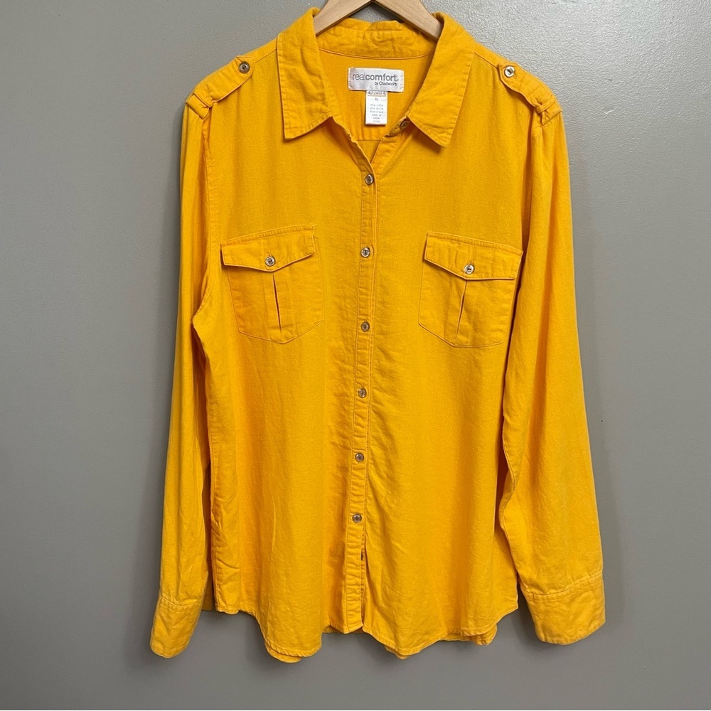 Chadwick’s orange yellow linen blend oversized button down shirt isize XL